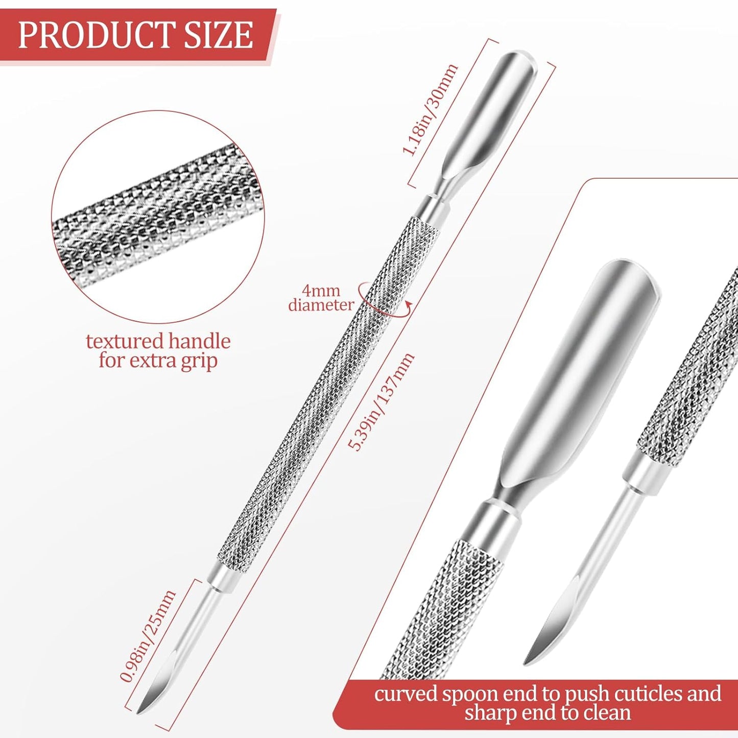 Cuticle Pusher Nail Polish Remover 2-in-1 Cuticle Trimmer Nail Care Tool Cuticle Pusher with 2 Ends Stainless Steel Manicure Tool (Pointed end)