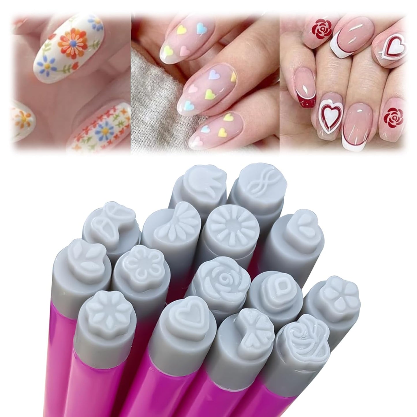 15PCS Nail Art Stamp Pen Set Butterfly Flower Nail Stamper Pen 3s Quick Nail Art Tools with Different Patterns, For Beginner DIY Salon Manicure