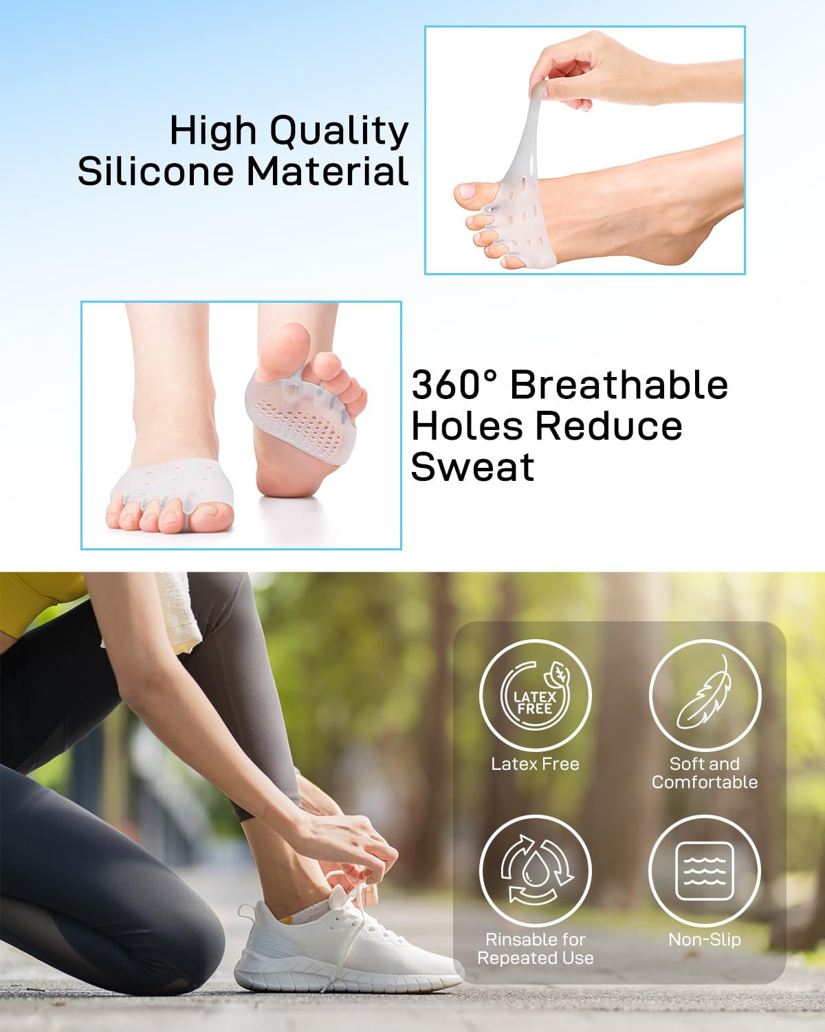 4 Pairs Silicone Toe Spacers Separators for Women Men Bunion Corrector, Hammertoe Straightener, Breathable Metatarsal Foot Support Pads Toe Cushions for Pain Relief (Clear)