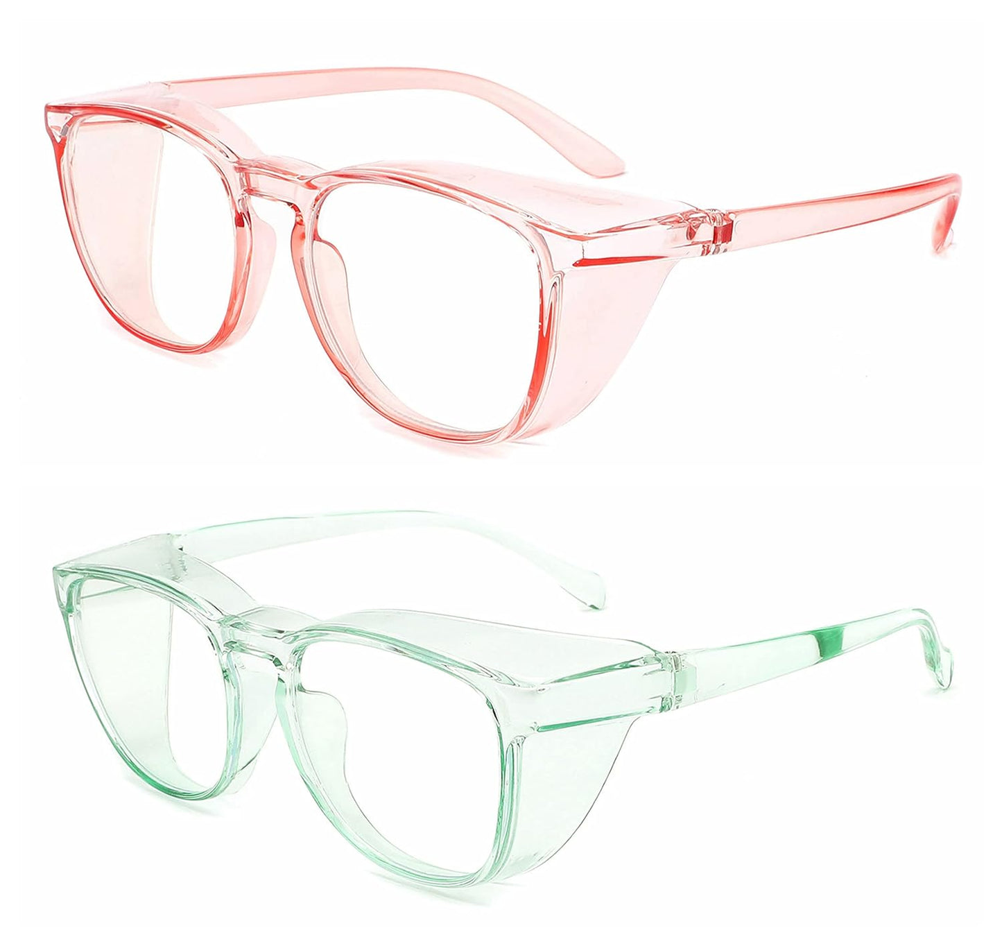 Alsenor Safety Glasses Anti Fog Goggles Protective Eyewear Blue Light Blocking Anti Dust UV Protection Glasses For Men Women (2 Pack (Pink + Jade))