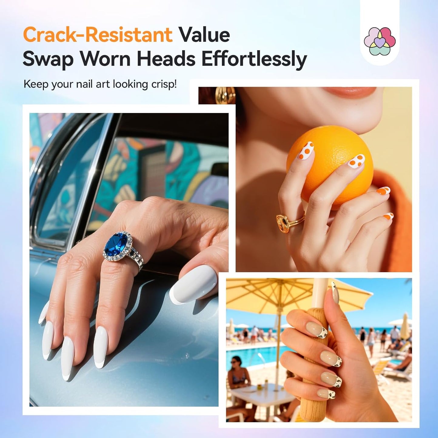 SAVILAND Essentials Nail Stamp Heads: 6 PCS Clear Nail Stamper Head Long & Short Jelly Silicone Nails Art Stamp Crack-Resistant French Tip Stamp Replacement Heads Nail Tech French Manicure Tools