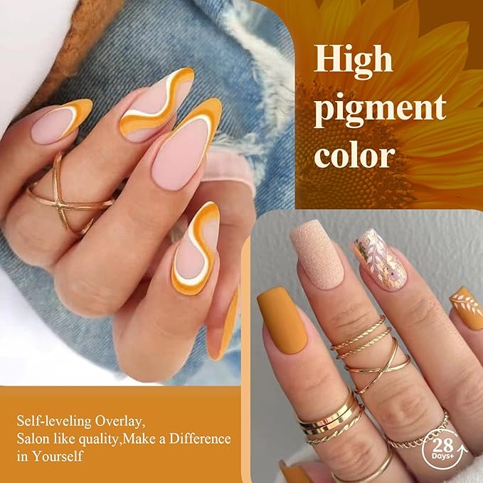 Gel Nail Polish 15ml, Fall Autumn Orange Yellow Color Soak Off UV LED Long-Lasting Nail Gel Polish Nail Art Home DIY Manicure Nail Salon