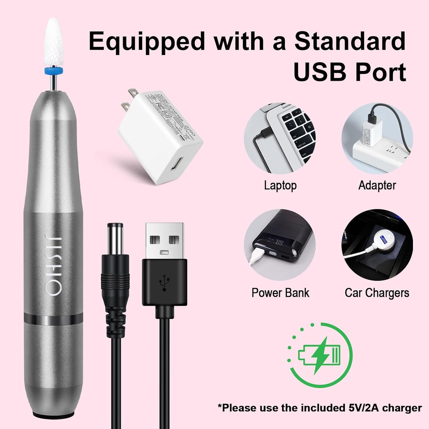 JISHO Nail Drill, Electric Nail Drill Machine for Acrylic Nails, Portable Corded Nail File with Ceramic Bits, Adjustable 25000 RPM, Ideal for Beginners and Professionals (Gray)