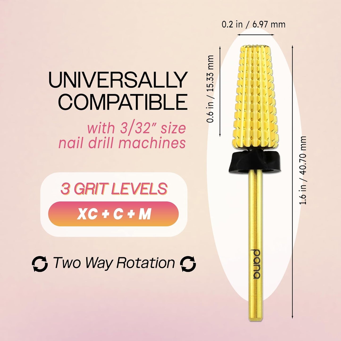 PANA 3/32" Shank 5-in-1 Nail Carbide Bit - (Triple Coarse - Extra Coarse Grit, Gold) - Two Way Rotate use for Both Left and Right Handed Fast remove Acrylic or Hard Gel Machine