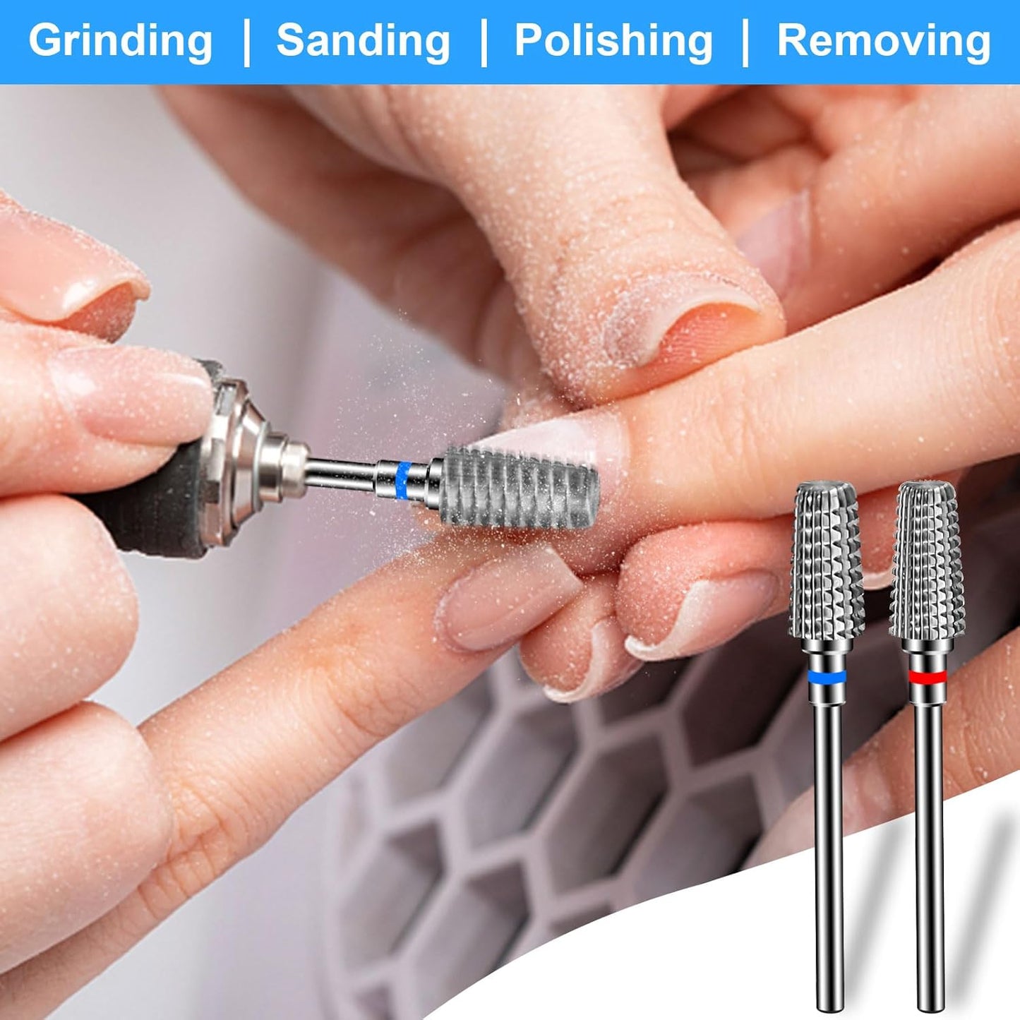Diesisa 2 Pack Nail Drill Bits for Acrylic Nails, 3/32" Shank Drill Bits for Nails Professional Electric Nail Drill Bits for Home Salon/Fine+Medium Nail Bits - 5 in 1 Cylindrical bit