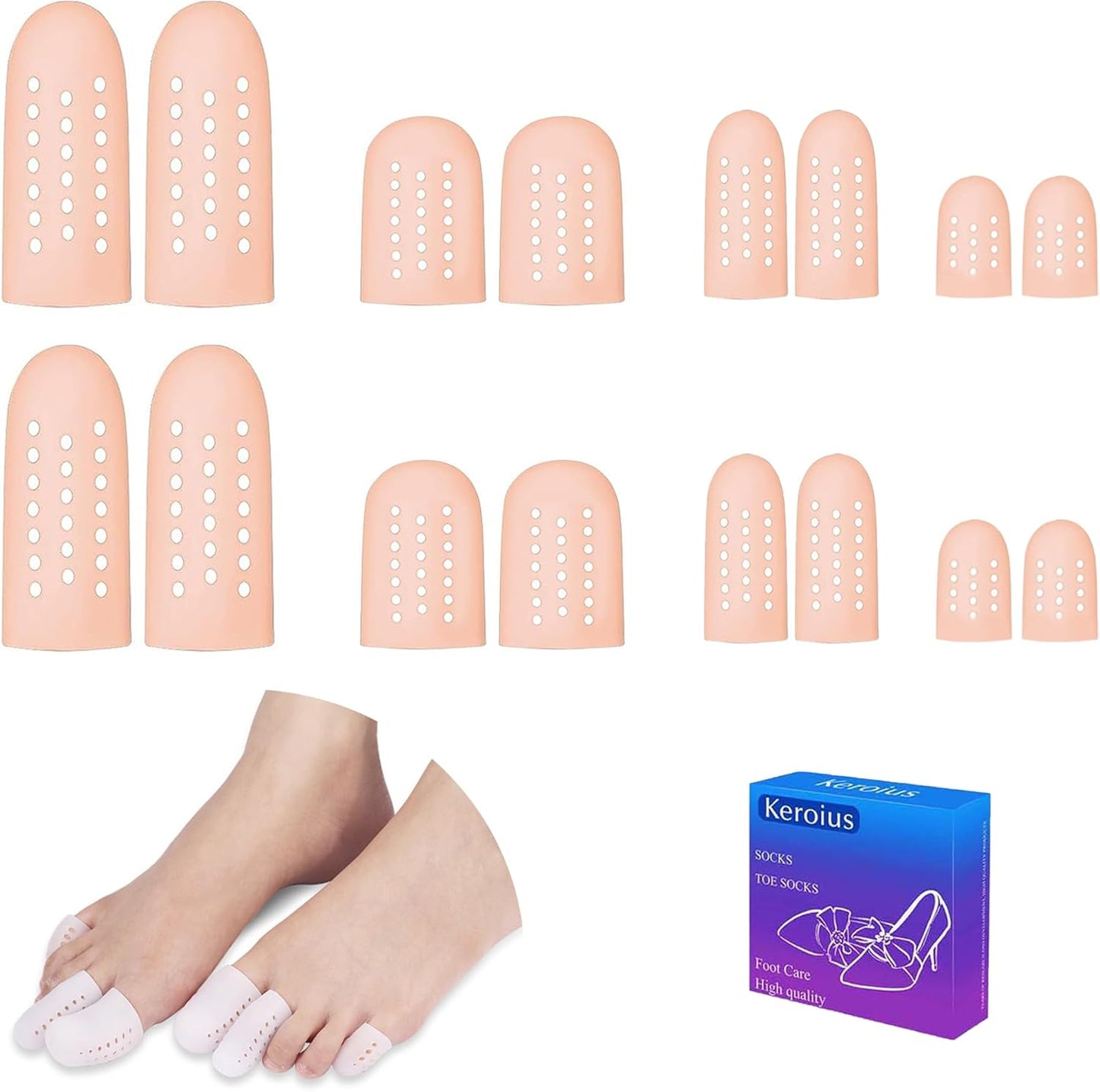 8 Pairs Big Toe Protector Gel Hammer Toe Cap Silicone Toe Cover Sleeves with Holes Breathable Toe Sleeves for Blisters Corns Ingrown Toenails Reduce Friction Calluses