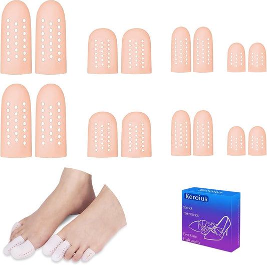 8 Pairs Big Toe Protector Gel Hammer Toe Cap Silicone Toe Cover Sleeves with Holes Breathable Toe Sleeves for Blisters Corns Ingrown Toenails Reduce Friction Calluses