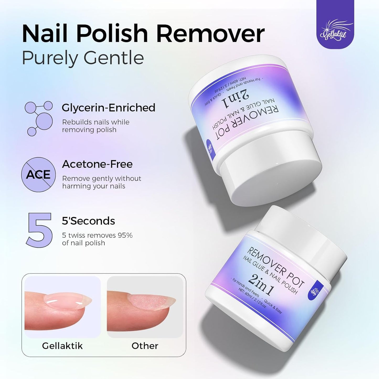 Nail Polish Remover Pot - 2 Pack Acetone-Free Sponge Soaker with Lid, 5-Second Fast Removal for Regular Nail Polish at Home, Salon & Travel