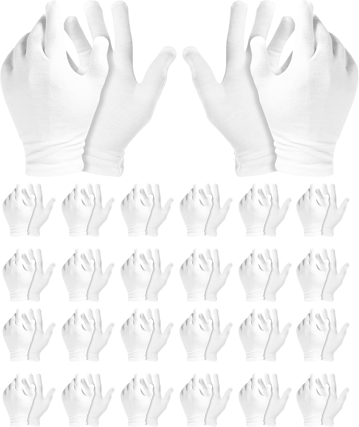 24 Pairs White Cotton Gloves Soft Eczema Moving Sensitive Dry Hands Moisturizing Bulk Pack (24 Pairs - White)