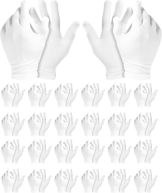 24 Pairs White Cotton Gloves Soft Eczema Moving Sensitive Dry Hands Moisturizing Bulk Pack (24 Pairs - White)