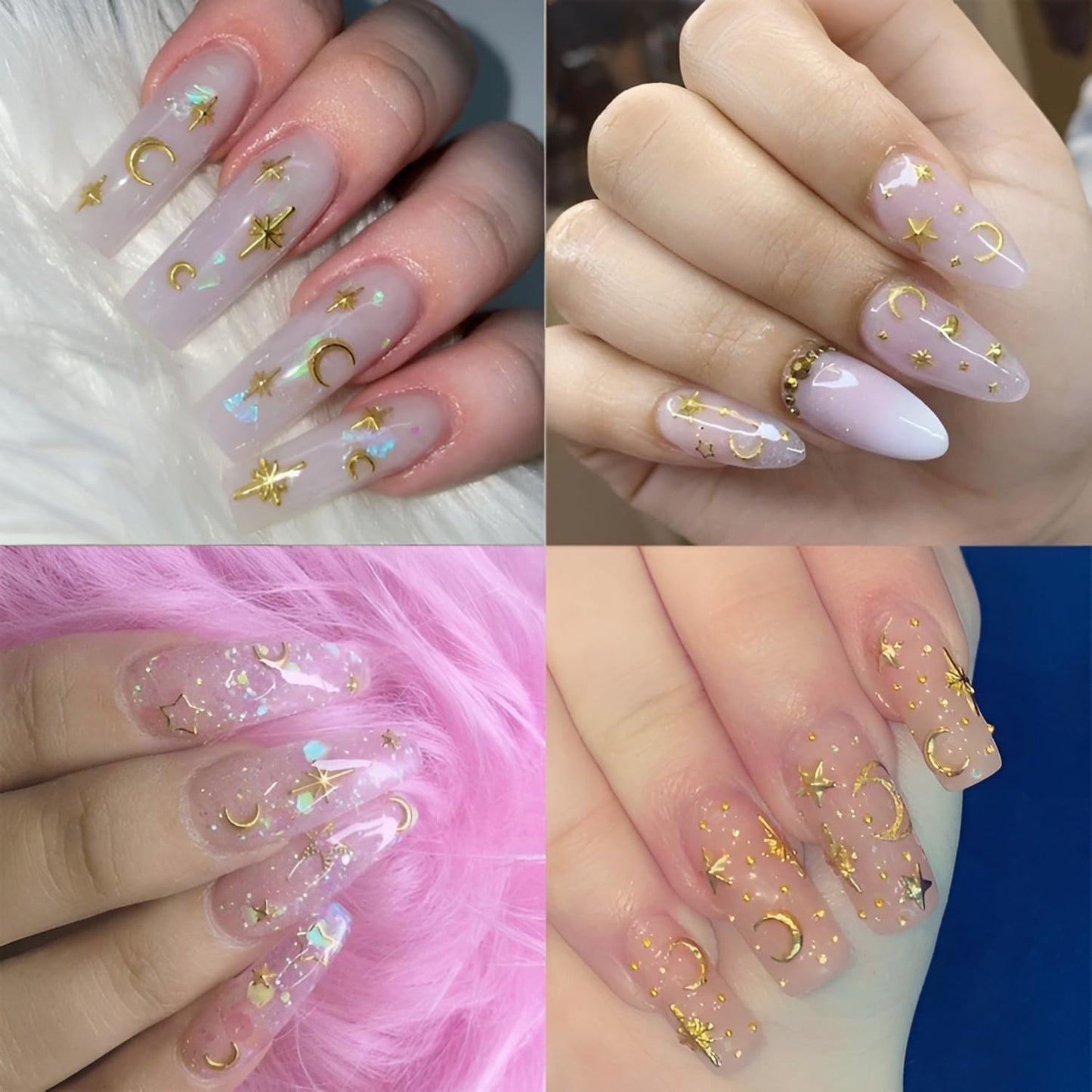 24 Grid Gold Nail Art Charms Moon Star Nail Charms and Gems Gold Nail Rhinestone for Decorations Manicure Supplies Accessories DIY Nail Art Makeup Decoration