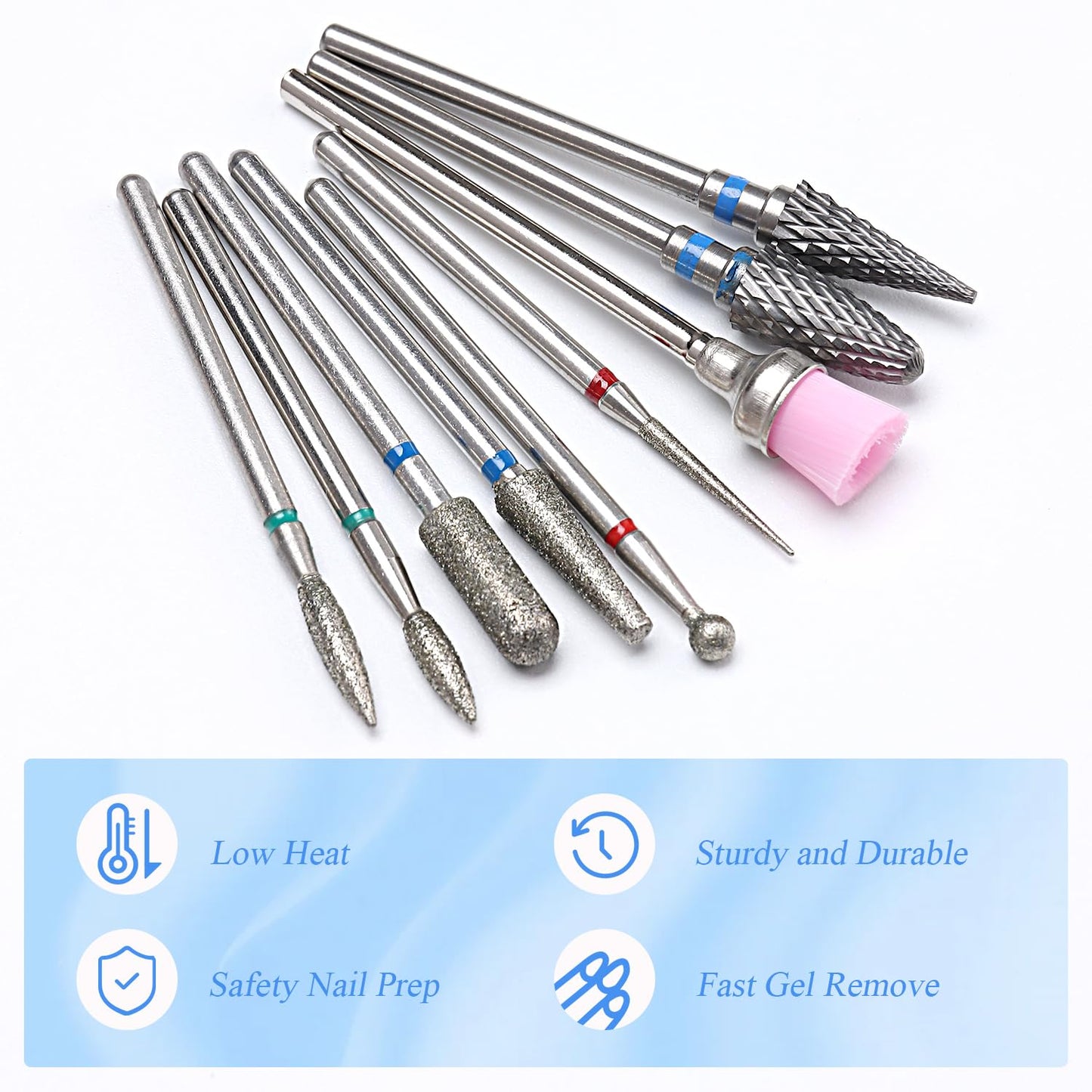 Nail Drill Bits Set, 9PCS Cuticle Cleaner & Carbide Bits for Acrylic Nails, Manicure Pedicure Remover Tools, Professional Nail Salon Supplies, fresas para drill nails - 3/32" Shank