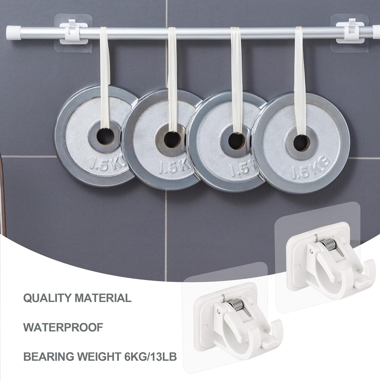 8PCS Self Adhesive Curtain Rod Holders No Drill Curtain Rods Brackets No Drilling Nail Free Adjustable Curtain Rod Hooks Curtain Hangers for Bathroom Kitchen Home Bathroom Hotel