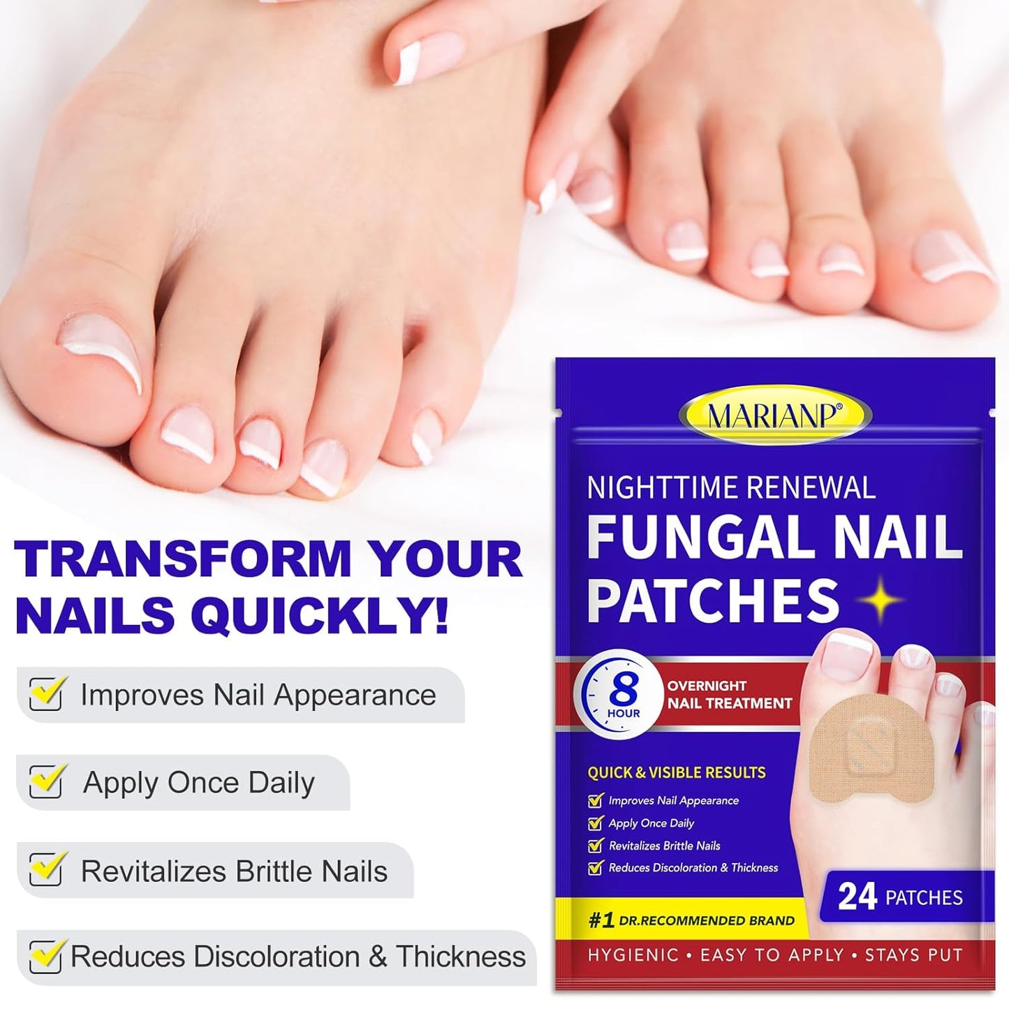 Toenail Fungus Treatment Extra Strength, 24 Pcs Fungal Nail Patches for Toenail Fungus Treatment Overnight, Nail Repair for Damaged Nails, Toenails Care Supplies, Restore Discoloration and Thickness