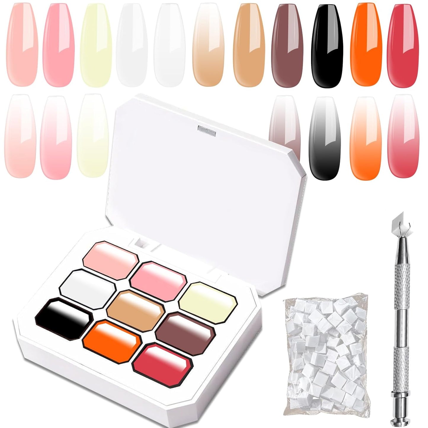 Sponge Pat Paint Nail Gel, 9 Colors Nude Pink White Red Brown Black Ombre Gel Nail Polish Set with 50pcs Nail Sponges 4 Claws Metal Grabber and Brush Painting Solid Nail Polish Kit