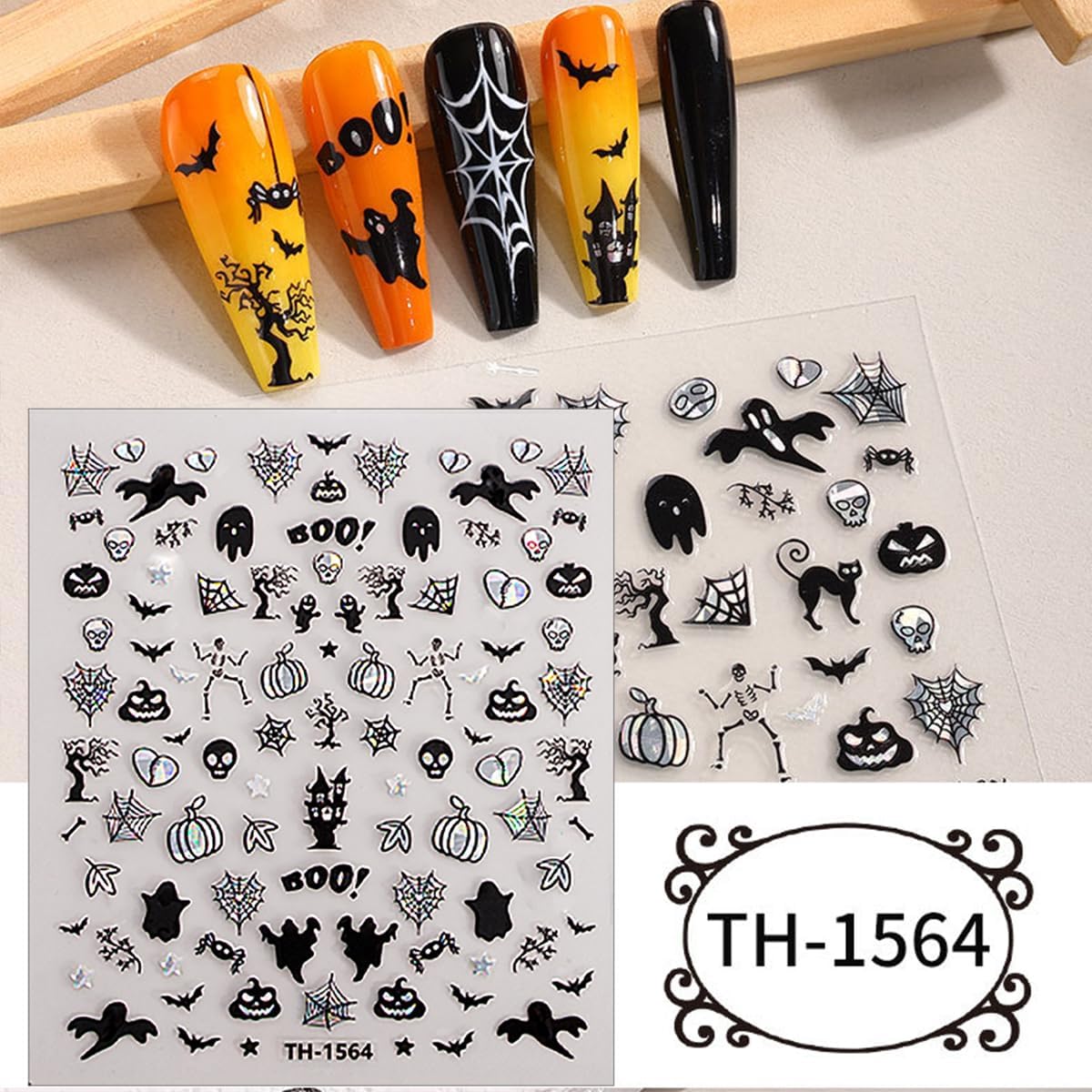 6 Sheets Halloween Bat Spiders Nail Art Stickers Black White Ghost Nail Decals Pumpkin Spider Web Skull Design Goth Nails Sticker Halloween Nails Decoration for Women DIY Holiday Manicure Supplies