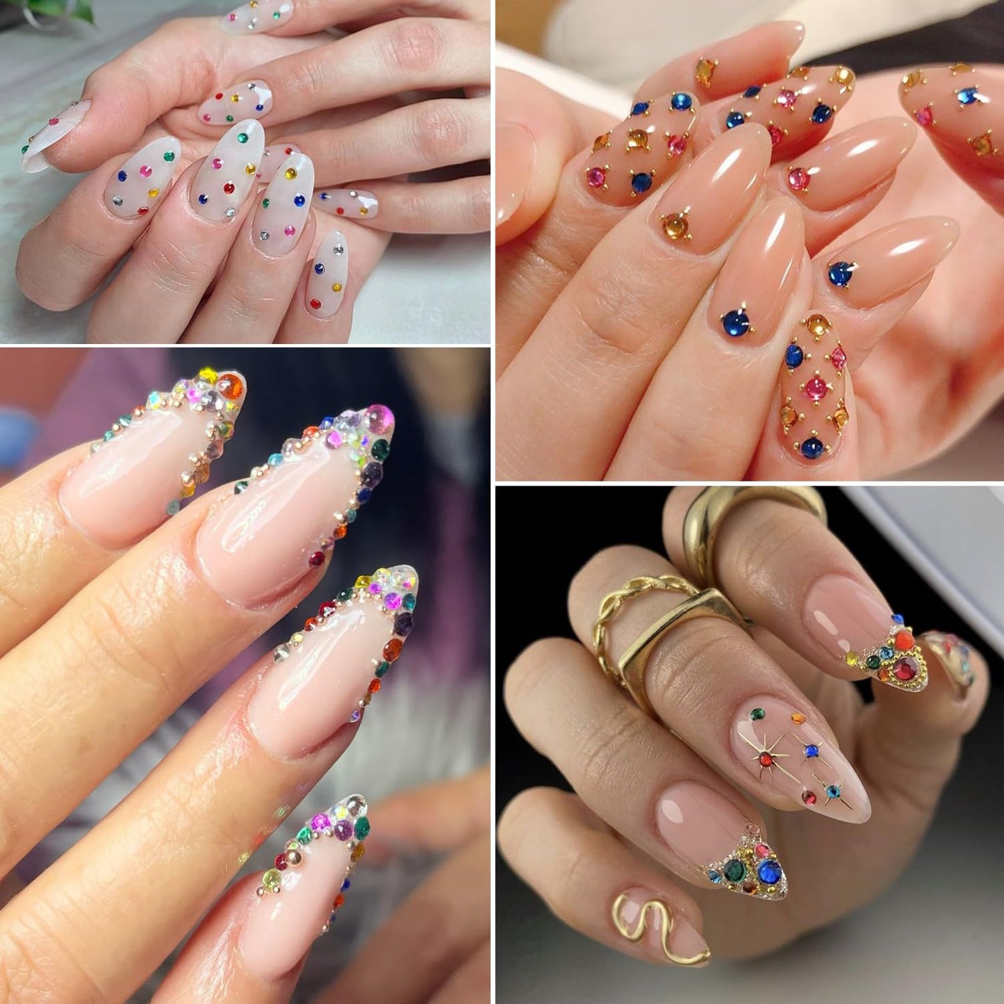 Colorful Rhinestones Nail Art Charm 3D Mini Small Diamond Flat Back Nail Charm Rhinestones Rounded Nail Diamonds Crystal Flatback Nail Gems Bling Nail Jewelry Manicure Decoration Accessories 1440Pcs