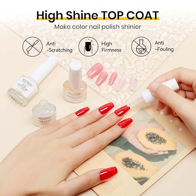 MIZHSE Quick Dry Base and Top Coat Set, Clear Foundation Nail Polish Air Dry Fast, Matte Top Coat Protect Nails Manicure Home DIY