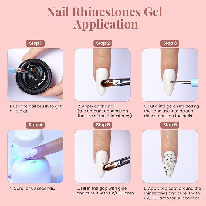 Beetles Rhinestone Glue for Nails with 2 Dual Purpose Brush Pen, 1Pcs 15ml Nail Glue for Nail Art Adhesive Resin Gems Diamonds Jewelry Decoration Soak Off Led Lamp Fall Nails Gifts for Women