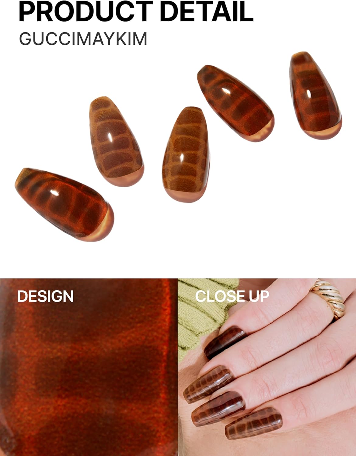 UUUUUU Semi Cured Gel Nail Strips | Salon-Quality | UV Free Gel Nail Wraps for Women | Easy Peel&Stick | Long-Lasting up to 14 Days | 28 Strips Set+File & Wipes | Gift-Ready (UGN100 Guccimay Kim)