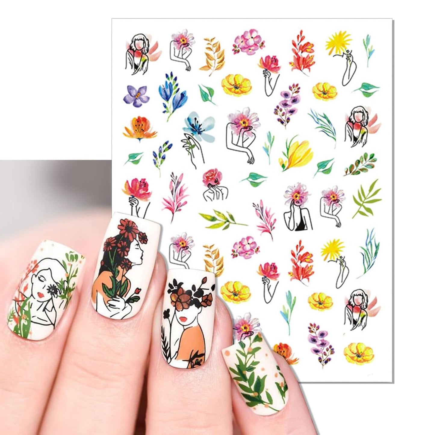 Graffiti Fun Nail Art Stickers, 3D Abstract Nail Decals, Self-Adhesive Minimalist Design Nail Decorations (9 Sheets)