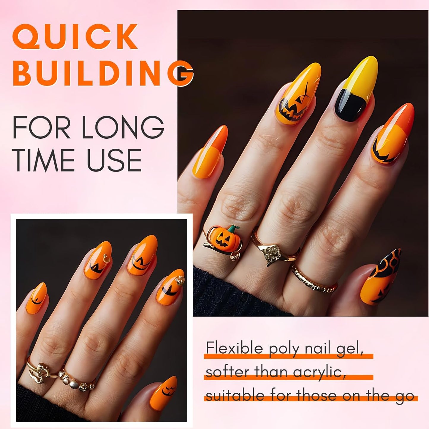 Makartt Poly Nail Gel Set: Orange Yellow Colors, Strong Builder for Extension Overlay Strengthener 3D Diy, Multifunctional, Long-lasting for Nails French Manicures Home Salon-2PCs 30ML