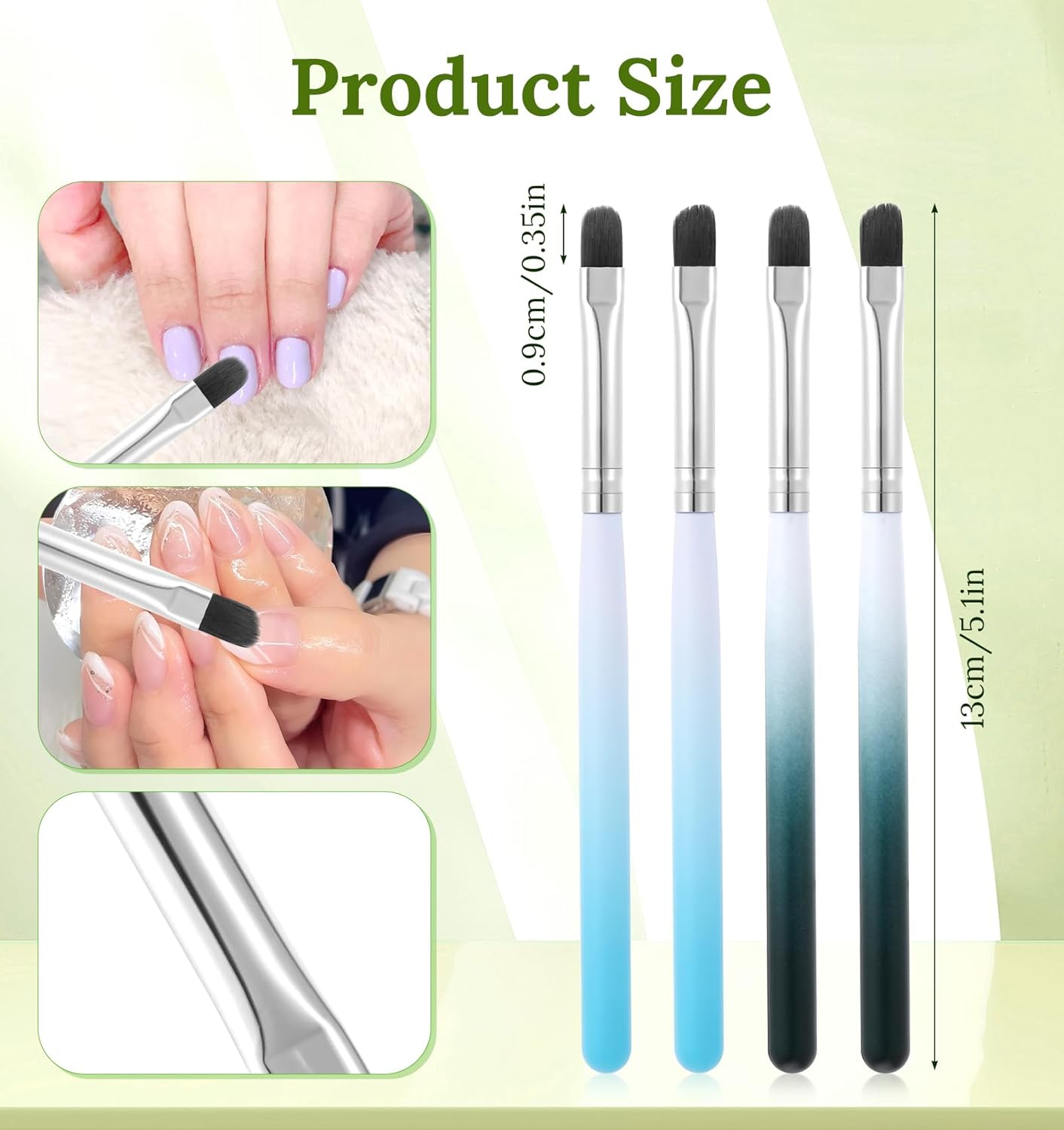 Nail Clean Up Brush, 4Pcs Flat/Oval Nail Polish Remover Brush for Cleaning Mistakes on Cuticles, Builder Gel, DIY Art, Green