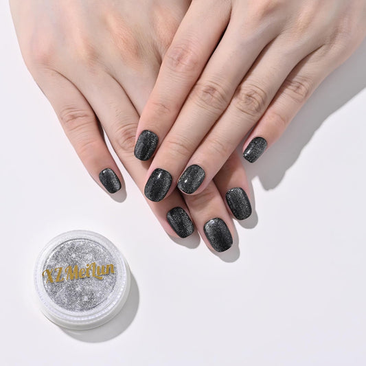 Cat Eye Nail Powder, Big-Capacity 0.8g 9D Cat Eyes Magnetic Powder Silver Magic Mirror Effect Pigment Holographic Nail Art Glitter, Can Mixed with Builder Gel Nail Polish for Use