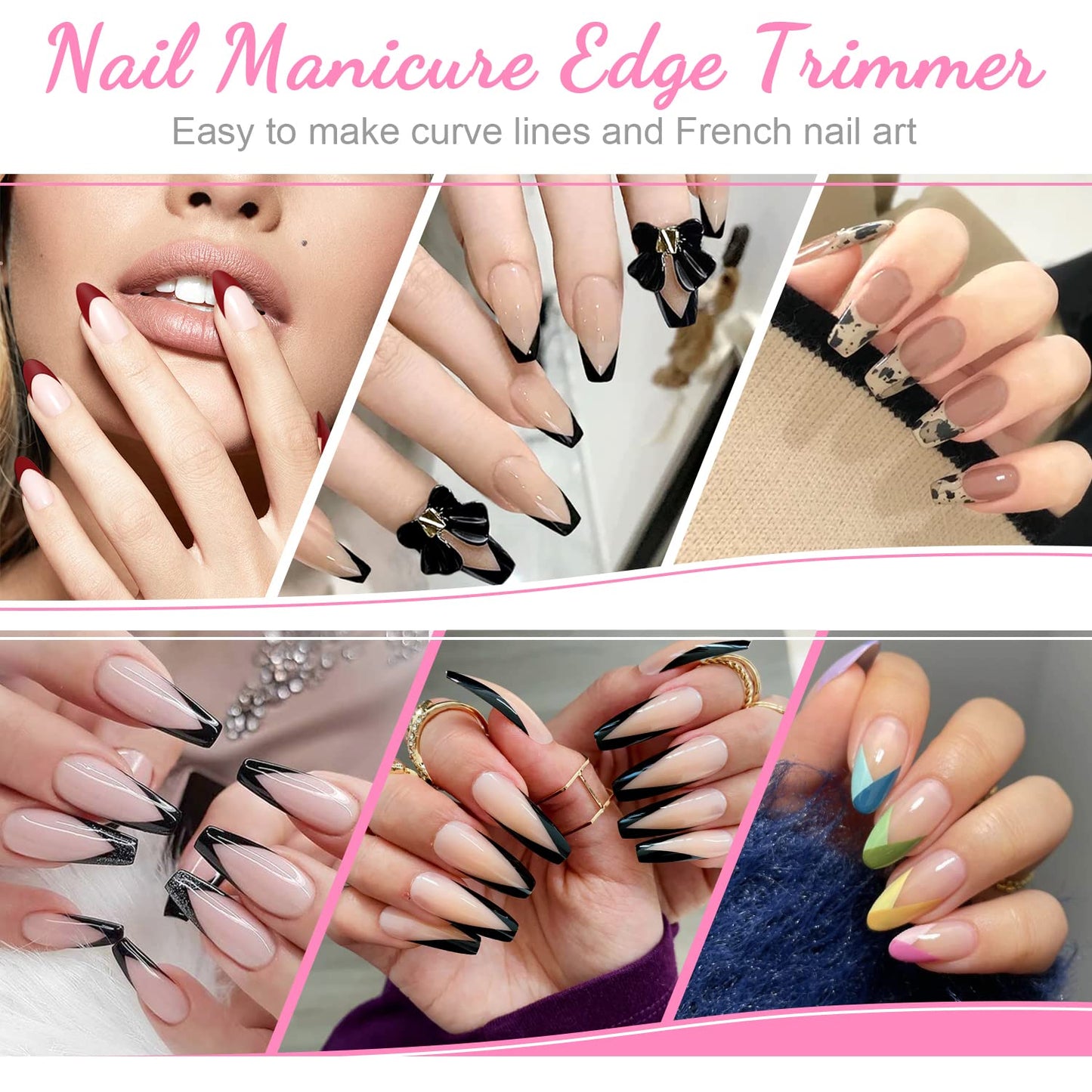 French Tip Cutter Jaywayne French Nail,3pcs Edge Trimmer Easy Smile Line Acrylic V Cut Nail with 2pcs Brush, 1pcs Cutting Knife, 5 Spare Blades 10 Piece Set , Nail salon home DIY tools