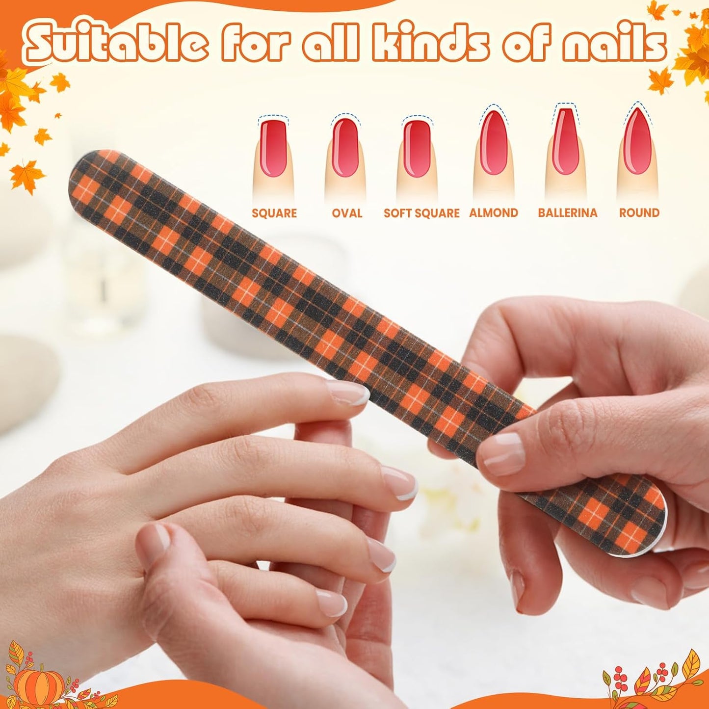 100 Pcs Thanksgiving Nail Files Gift Bulk for Women Fall Nail Files 7 Inch Large 180 Grit Double Sided Emery Boards for Natural Nails Fall Harvest Manicure Tools for Adults Party Supplies