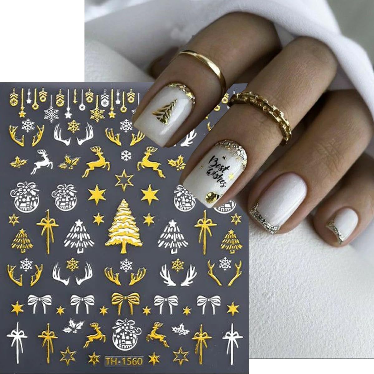 Christmas Nail Art Stickers Decals Xmas Tree Elk Self-Adhesive Xmas Nail Decals Nail Art Supplies 6PCS Crystal Ball Bow Star Antler Christmas Nails Design Manicure Sliders for Holiday Nail Decorations