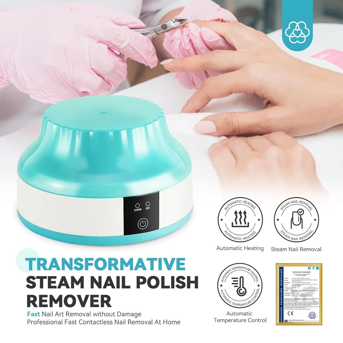 Saviland Electric Nail Soaking Bowl: Gel Nail Polish Removal Automatic Heating Fast Nail Polish Remover Machine Gentler Steam Gel Nail Polish Remover Home Salon