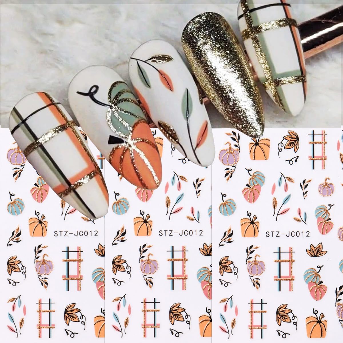 Fall Pumpkin Nail Art Stickers Decals 3D Maple Leaf Thanksgiving Day Nail Stickers Nail Art Supplies 6PCS Autumn Maple Leaves Nails Adhesive Decals Manicure Sliders for Women DIY Nail Decorations