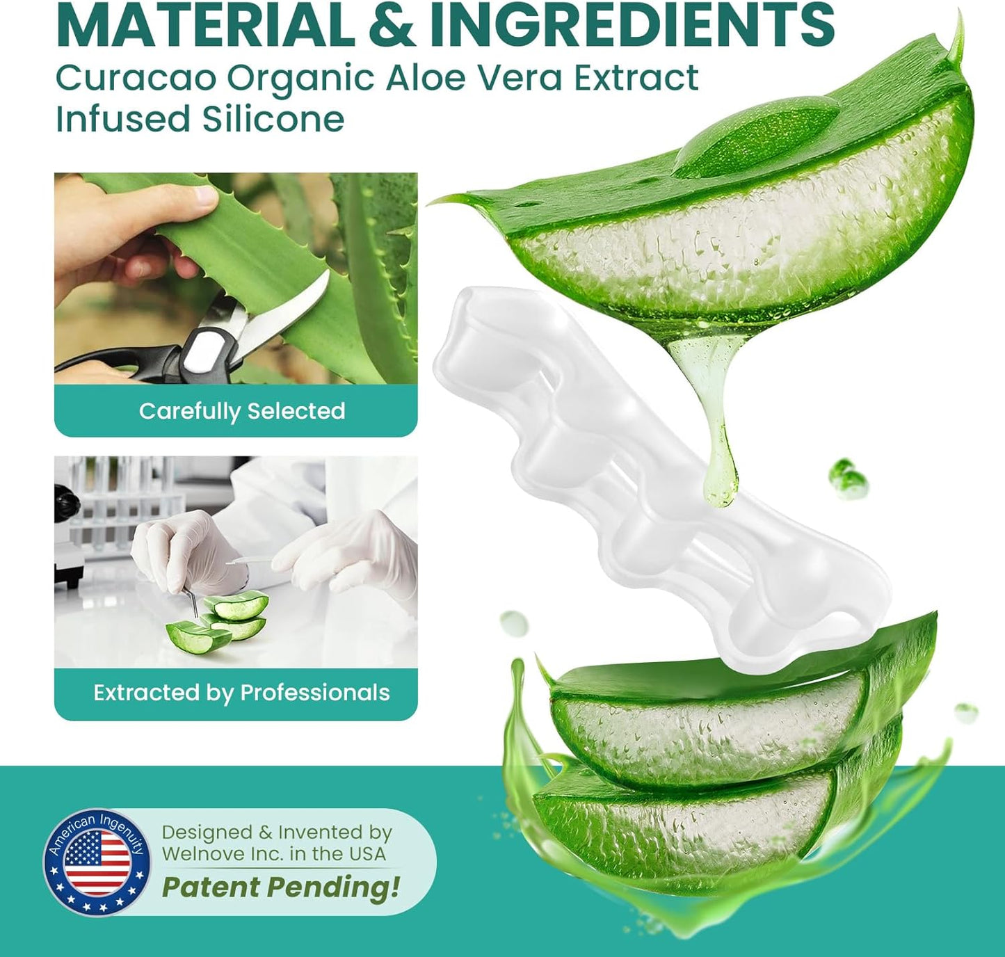 Welnove Toe Separators - 8 Pcs Toe Spacers for Women and Men - Restoring Toes to Their Original Shape - Silicone Toe Spreaders for Yoga Practice - Aloe Vera Infused