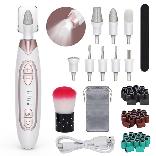 PELCAS Electric Nail File, 5 Speeds Nail Grinder for Thick Toenails, Cordless Nail Drill, Manicure and Pedicure Kit with LED Light, Toenail Grinder for Human, Thick Toenails, Natural & Acrylic Nails