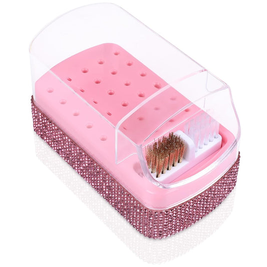 2 in 1 Nail Drill Bits Holder: 30 Holes Nail Bits Organizer Case with Cleaner Brush, Dustproof Efile Nail Tech Bits Storage Container Box Manicure Tools Accessories Display for Salon Home(Only Box)