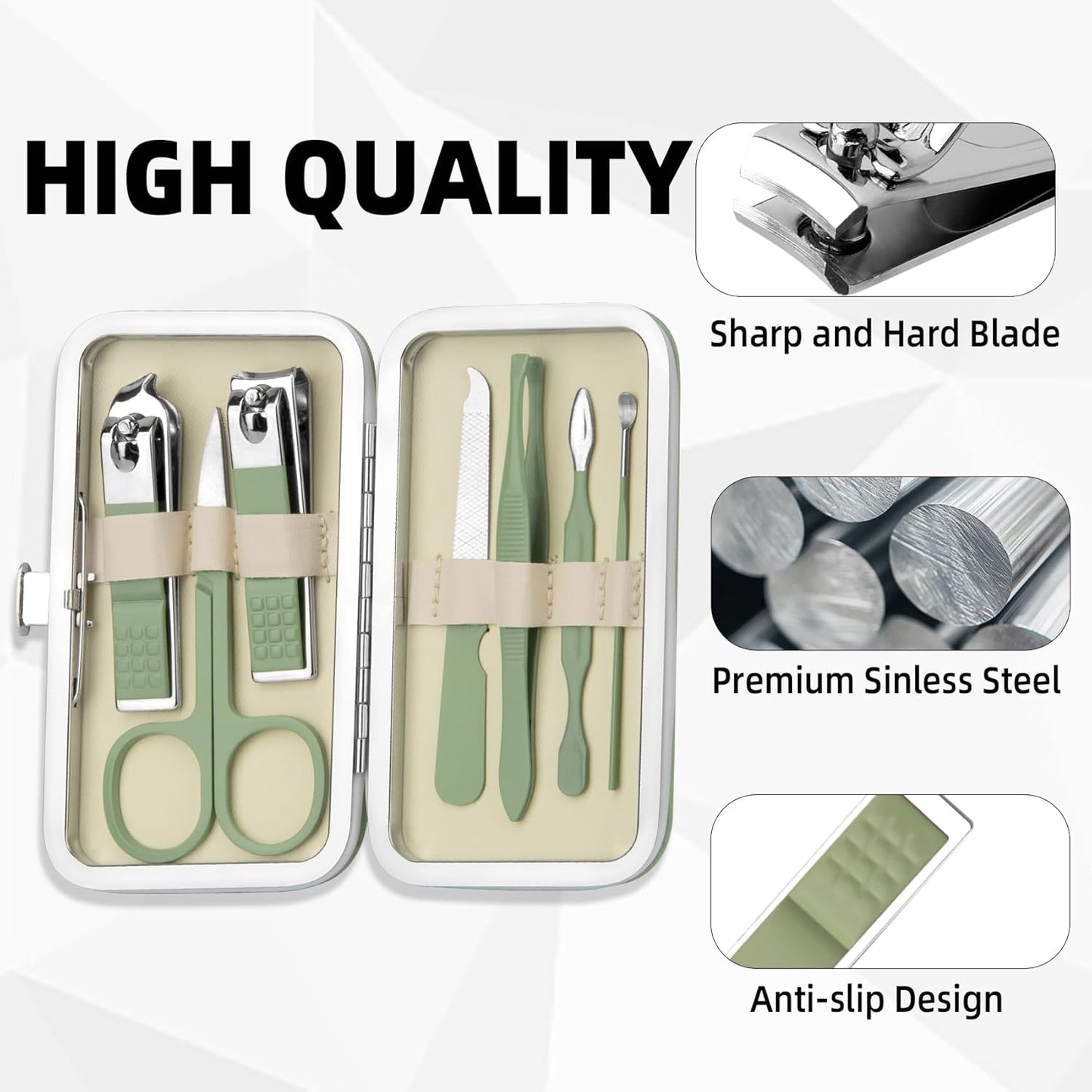 Manicure Kit for Men Women Nail Clippers Pedicure Tools Kit Travel Nail File Toe Set Finger Grooming Kits Christmas Birthday Gifts Ideas Stocking Stuffers Kids Adults Teens Boys Girls Friends(Green)