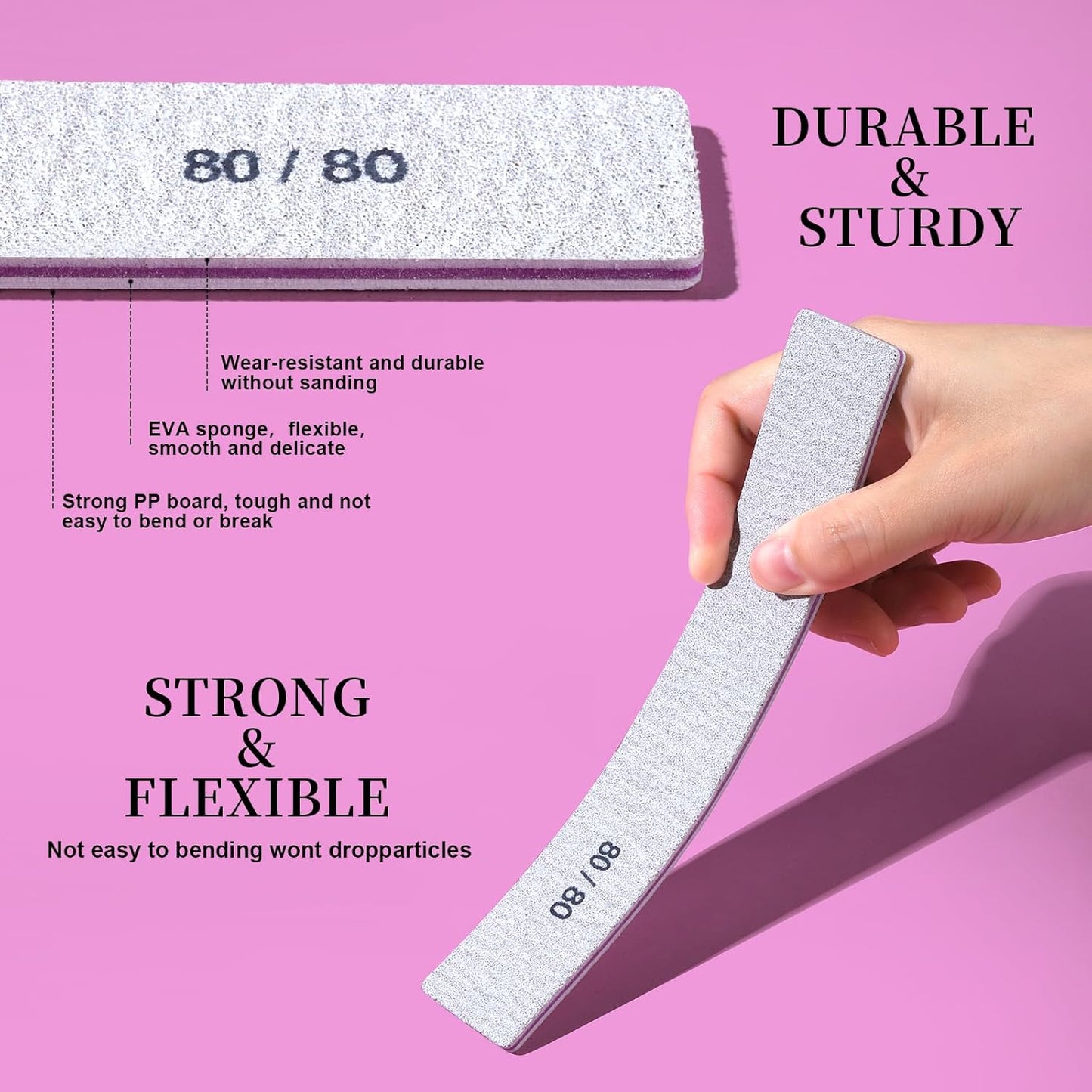 FANDAMEI Nail File, 24PCS 80/80 Grit Nail Files, Double Sided Emery Boards for Nails Buffering, Professional Nail File for Natural Acrylic Nails, Rectangular Manicure Nail Files Set, Coarse Grit 80/80