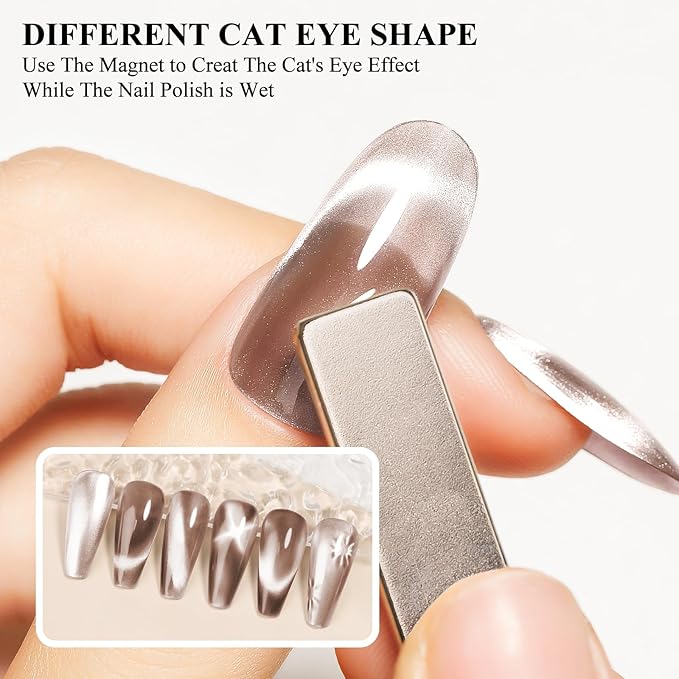 Cat Eye Nail Polish Air Dry Fast, Nail Polish Non Gel with Magnetic, Brown Metallic Nail Lacquer Holographic Fingernail Polish Mooncat Nail Concealer Polish For Nail Art Long Lasting 1PC