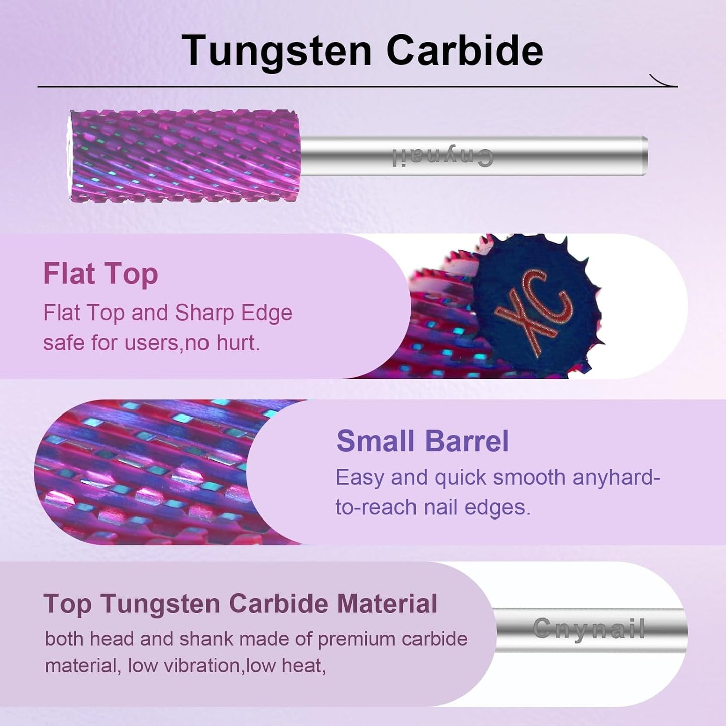 3/32" Small 5.35MM Barrel Bit Tungsten Carbide Nail Drill Bit Safety Bit for Gel & Acrylic Removal, 2- Way Rotating Efile Tip, Salon Electric File Accessory (XC Girt, Purple)