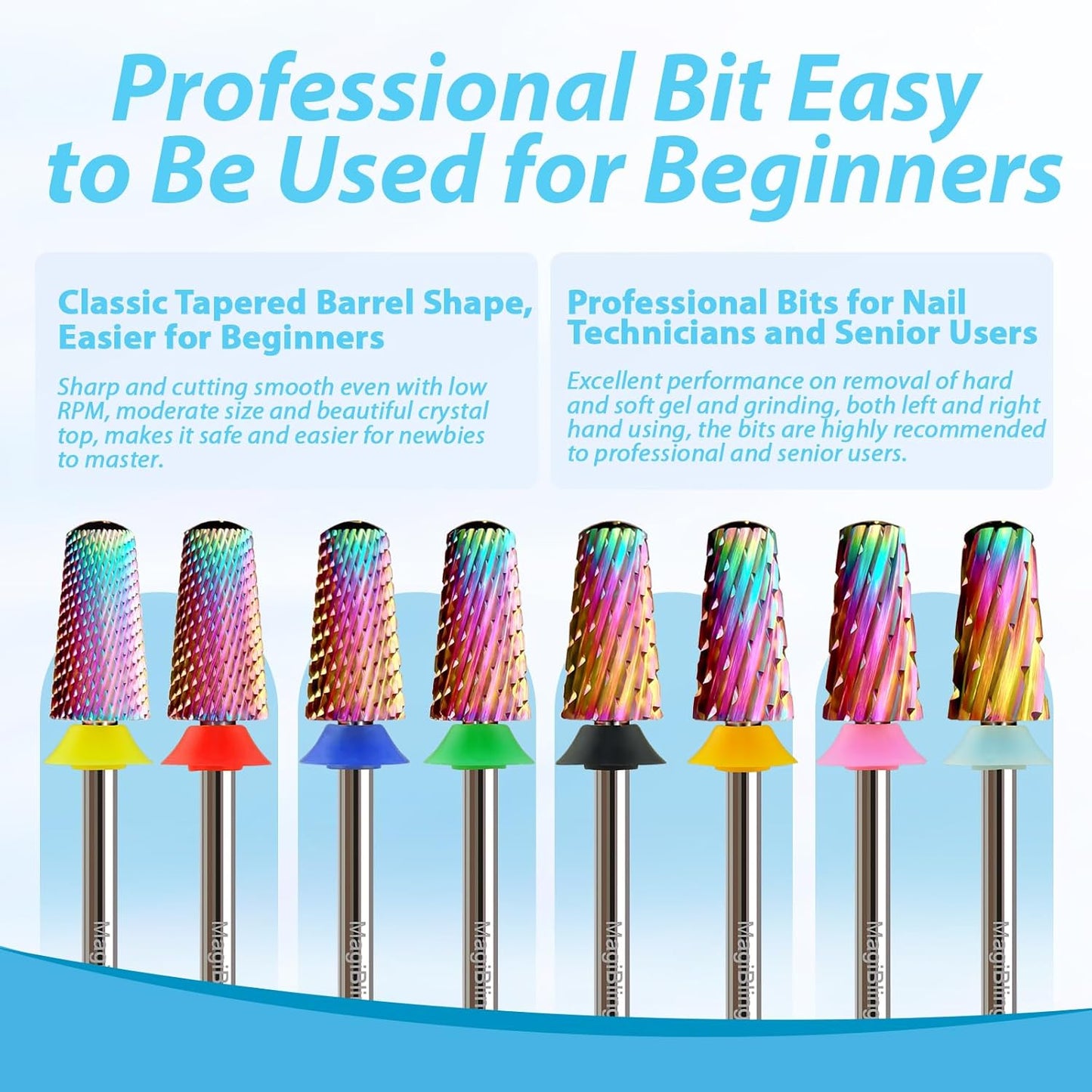Round Top Nail Drill Bits, Cross Cut Tapered 3/32'' Safety Tungsten Carbide Professional Bit, Remove Gel Fast, Left Right Hand Use, Acrylic Nail Polish, Technicians Bits, Coarse.