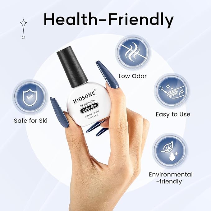 JODSONE Misty Blue Gel Nail Polish 10ml Soak Off LED Gel Polish Blue Haze Nail Color Salon Quality Long-Lasting Vegan & Cruelty-Free Need U V Lamp Curing