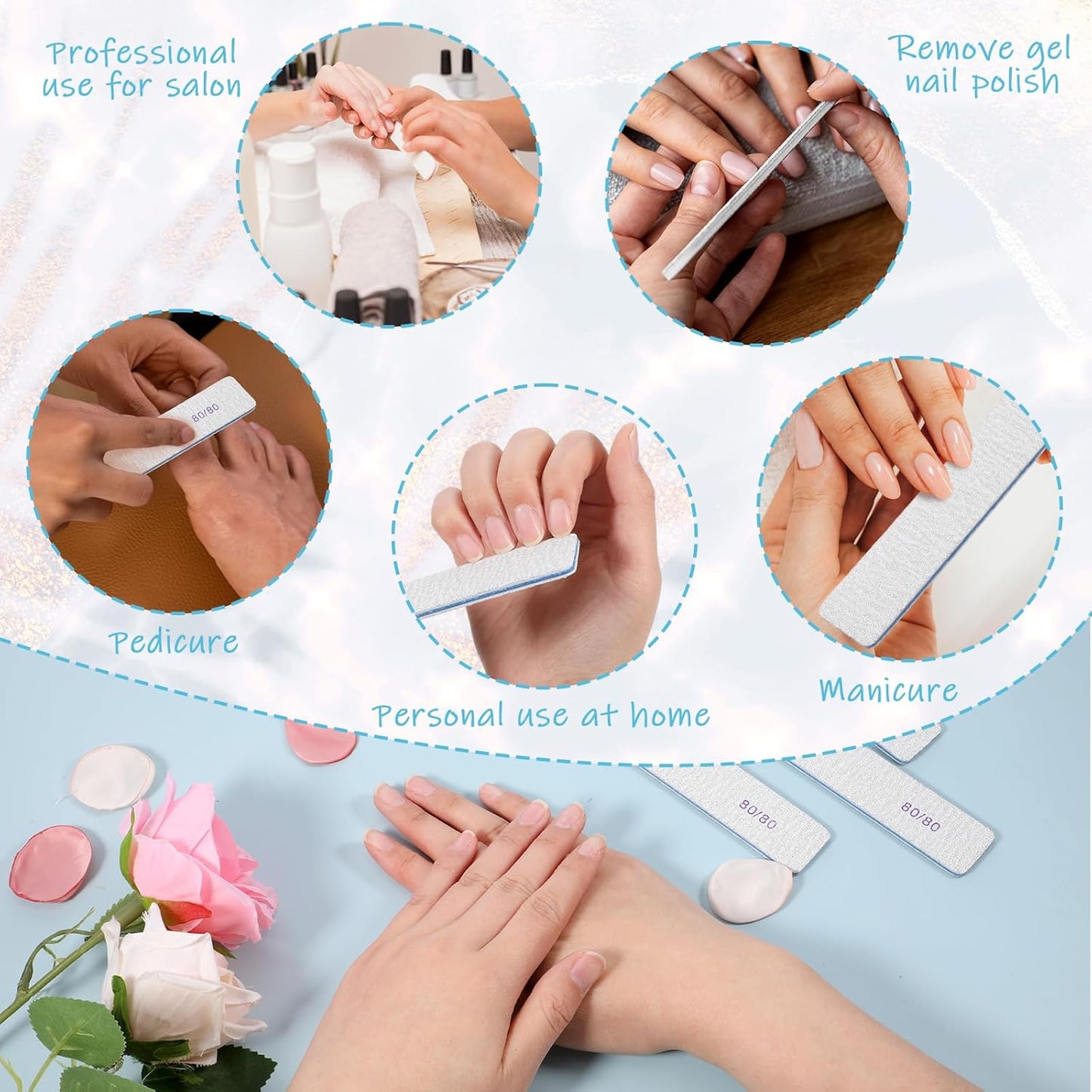 60 PCS 80/80 Grit Nail Files, Professional Double Sided Acrylic Nails Emery Boards for Acrylic Nails, Fake Nails, Manicure Tools
