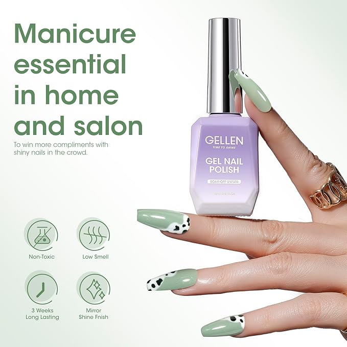 GELLEN Green Gel Polish, No Chip Sage Green Gel Polish for U V Light Soak Off LED Light U V Gel Nail Polish for Gift, Color No.67