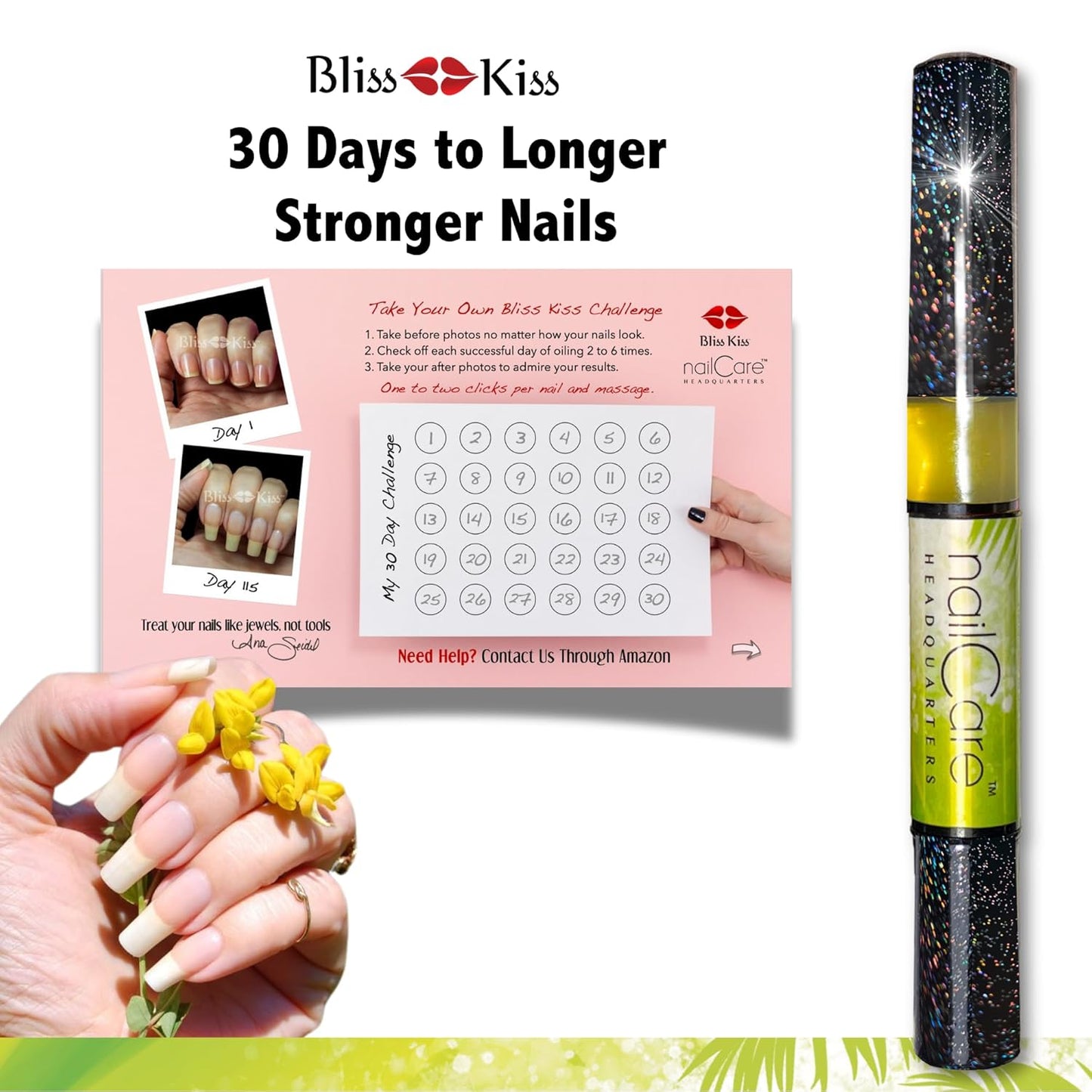 Cuticle Oil Pen for Nails - Nail Strengthener & Growth Oil and Serum for Damaged Nails, Hangnails w/Jojoba cuticle oil—Coconut Lime Verbena Fragrance - Holographic Glitter Pens 4-Pack