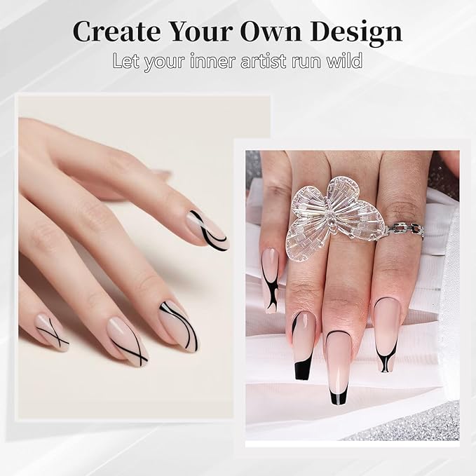 JODSONE 10ml Nail Art Gel Liner Black Gel Nail polish Need U V Lamp Cured with Thin Brush at Home Salon Design Gift for Girls