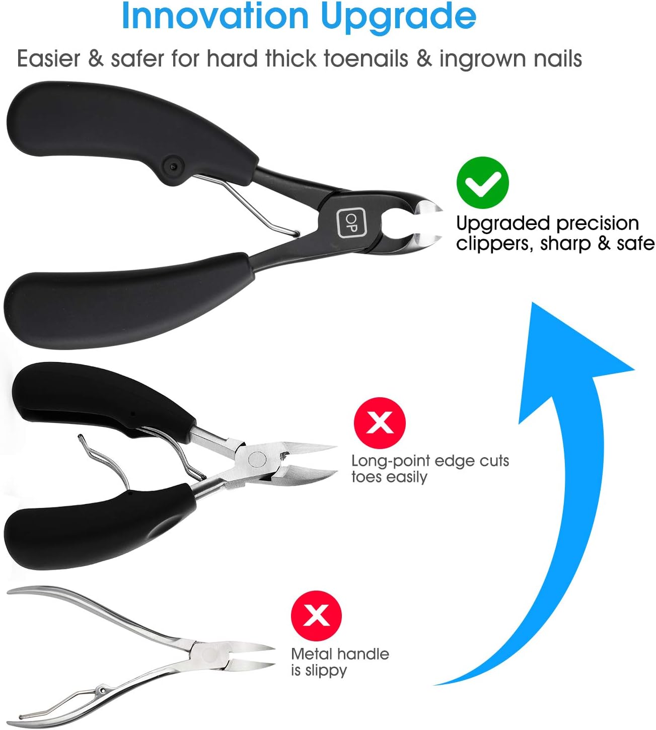 Toenail Clippers for Thick & Ingrown Toe Nails Heavy Duty Precision Nail Scissors Super Sharp Curved Blade Grooming Tool opove X5, Black