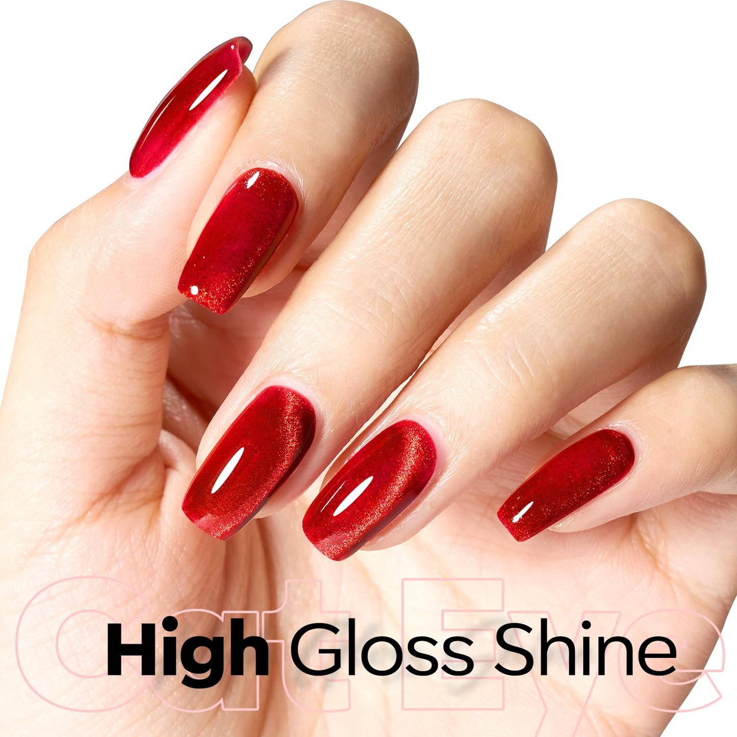 modelones Red Cat Eye Gel Nail Polish,15 ML Magnetic Glitter Holographic Red Ruby Glass Polish Reflective Jelly Translucent UV Gel Top Coat Manicure Art DIY Salon Gift for Girl Women