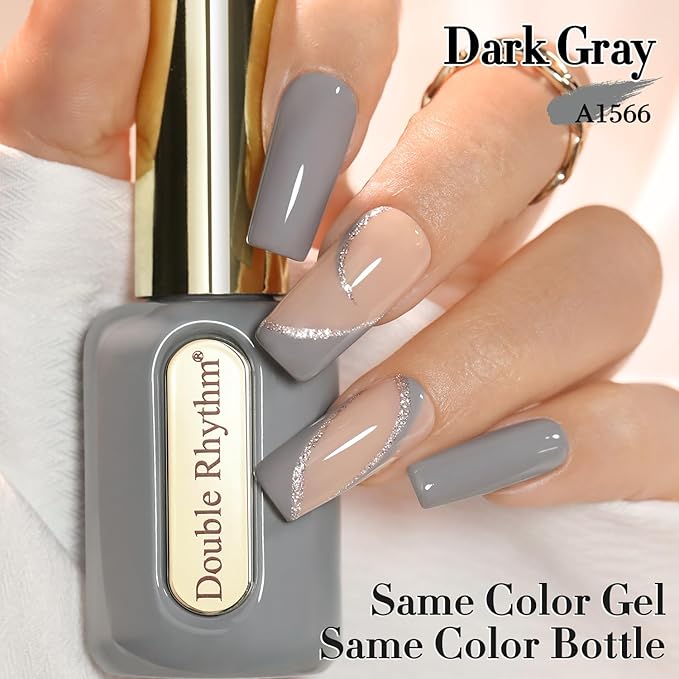 Double Rhythm 0.50 OZ Gel Polish Hema Free Same Color Same Bottle Golden Round Translucent Neutral Natural Milky 15 ML Jelly UV Polish Art DIY at Home (Gray-C1566)