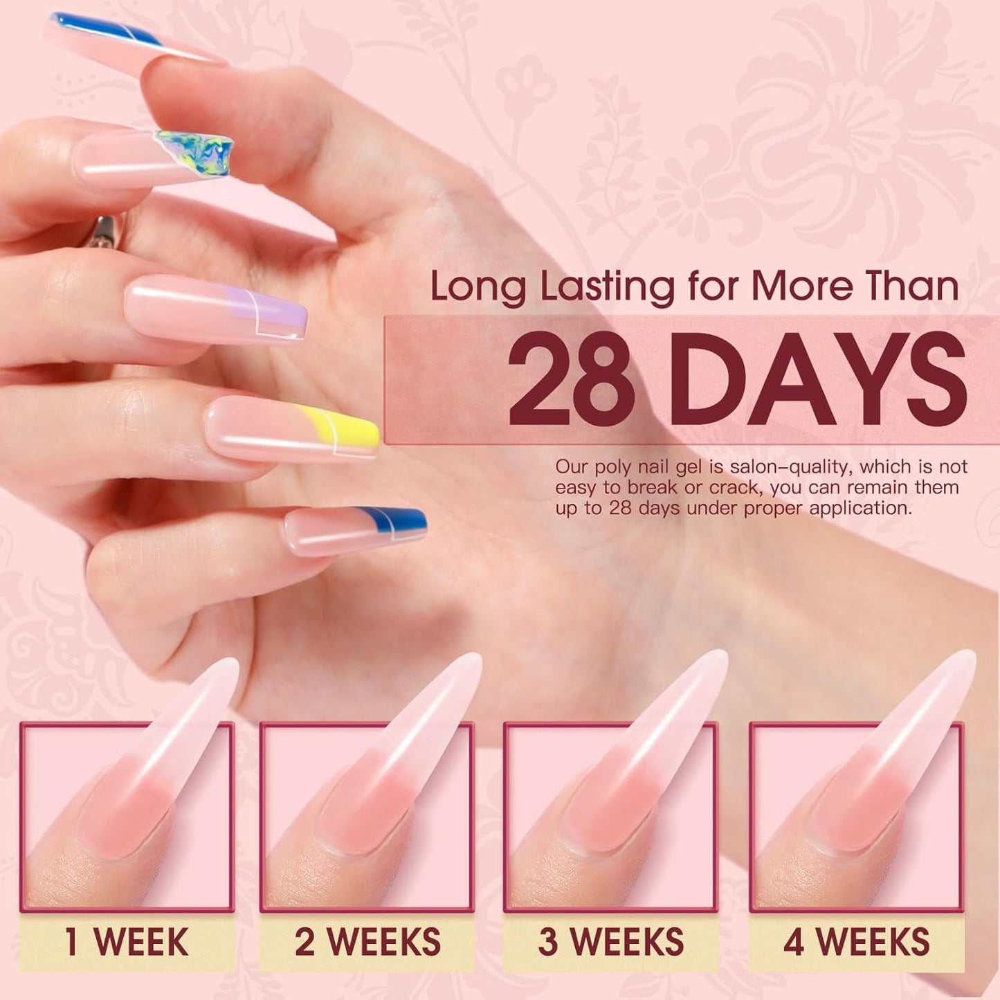 ROSALIND 2 oz Poly Nail Gel Millennial, Pink Poly Extension Gels Jelly Color Builder Pink Gel Quick Building Acrylic Nails Poly Extension Thickening Nail Art Trendy Beauty